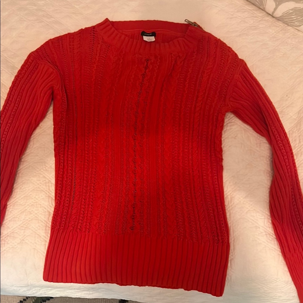 J. Crew orangeish red crew Neck Cable Knit Sweater size small